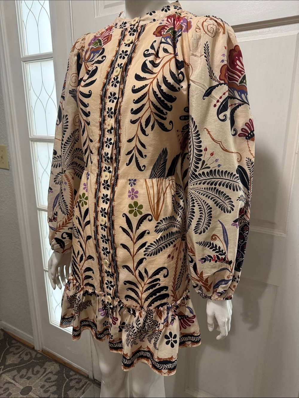 Farm Rio Cotton Classic Nature Mini Dress Boho Floral Print Size Large - Picture 6 of 16